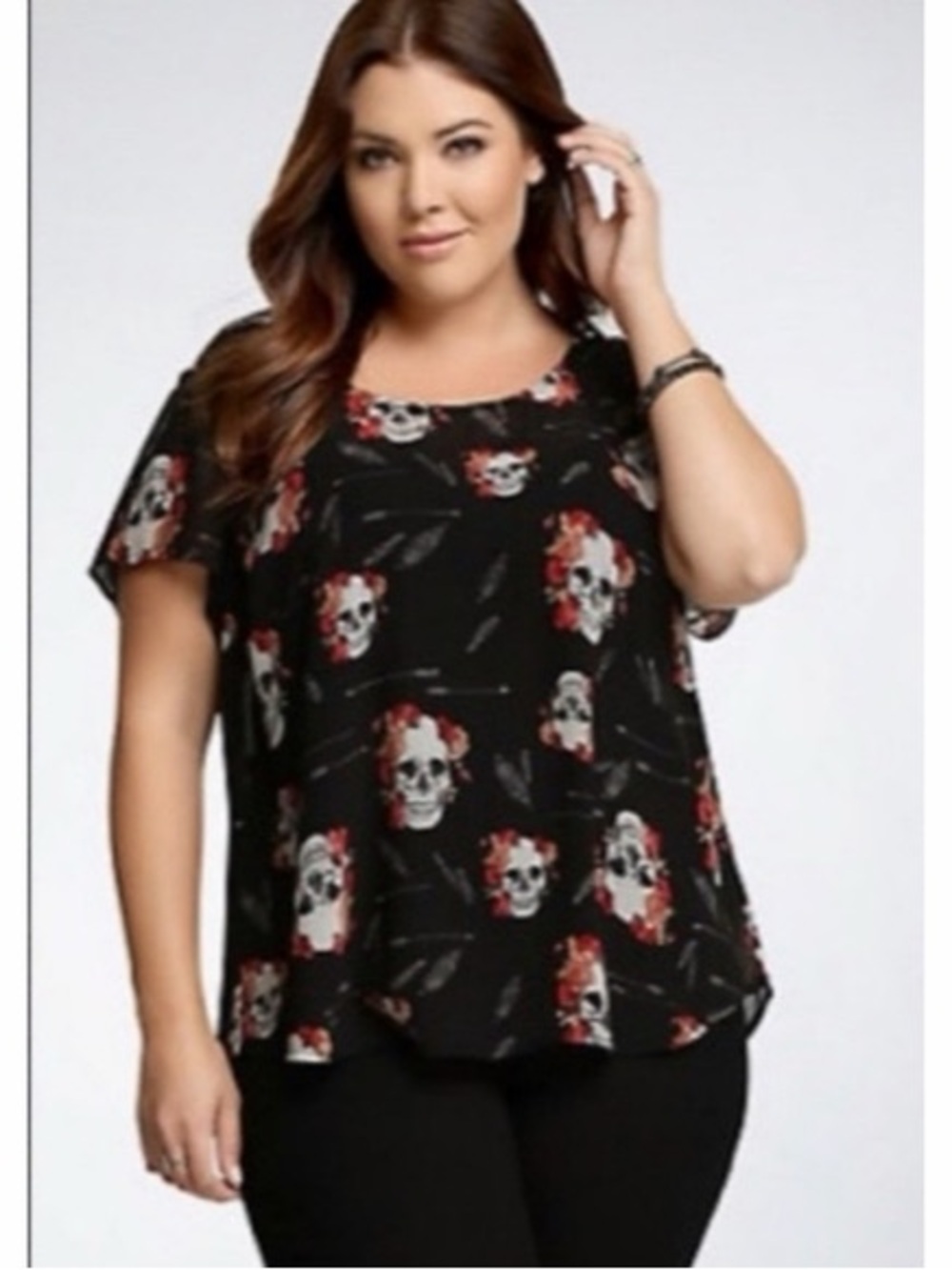 Torrid sheer skull whimsigoth blouse buttons down back